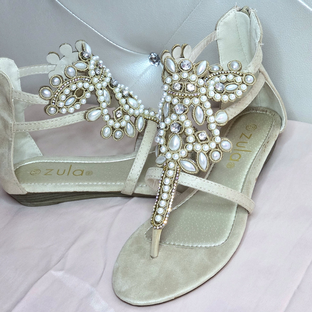 Cream Crystal Embellished Sandals for Weddings
